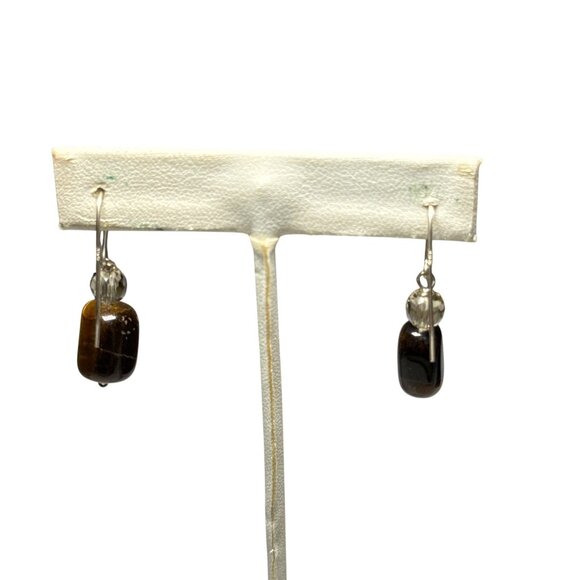 Tiger Eye Dangle Earrings with Faceted Crystal Beads Handmade Jewelry - Picture 5 of 9